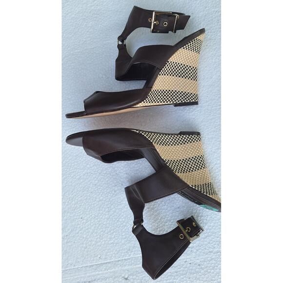 WHITE HOUSE BLACK MARKET Alianna Buckle Wedge Ankle Strap Heeled Sandals Brown 8 - Picture 2 of 10